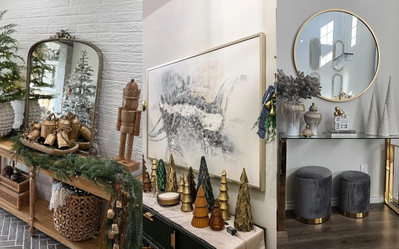 Neutral Christmas Entryway Table Décor Ideas