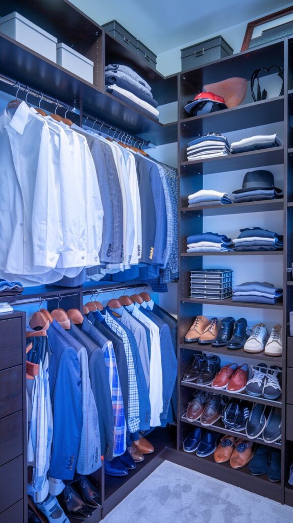 nicely organized men's closet .