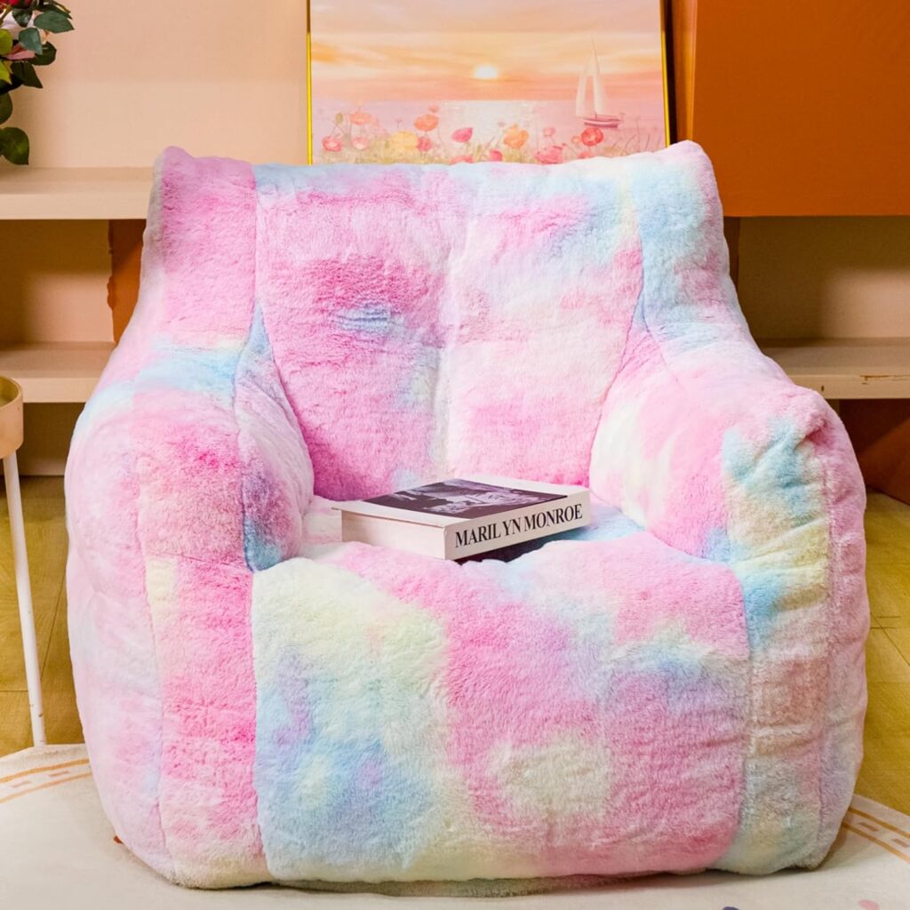 Cozy teen hangout room rainbow bean bag chair